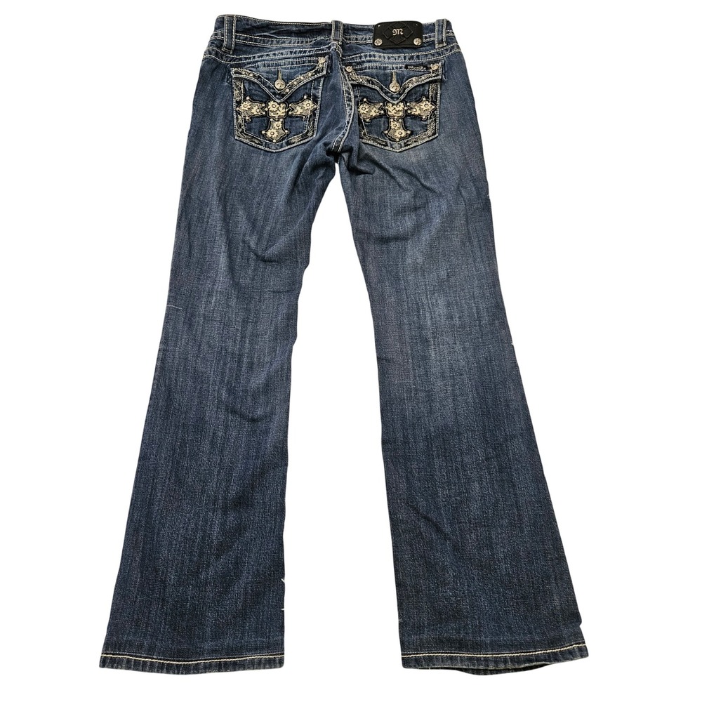 Miss Me Y2k Bootcut McBling Rhinestone Lace Cross Denim Jeans Sz 31 Western